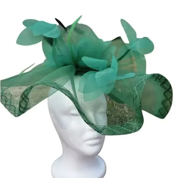 SOLD Emerald Derby FascinatorvFloral Statement Hat Race Day Wedding Guest Garden - Picture 6 of 12
